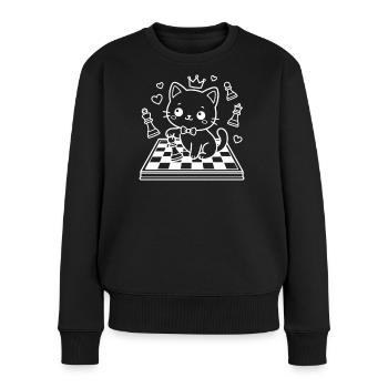 Schach Kawaii Katze - Frauen Premium Bio Pullover - Schwarz - Vorne - Julia (174cm)