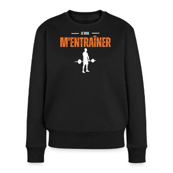 Trainiert mich: Langhantel-Bestimmung - Frauen Premium Bio Pullover - Schwarz - Vorne - Julia (174cm)