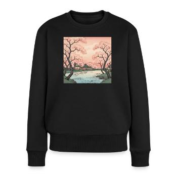 Traditioneller Japanischer Kirschblüten - Frauen Premium Bio Pullover - Schwarz - Vorne - Julia (174cm)