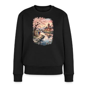 Traditioneller Japanischer Kirschblüten - Frauen Premium Bio Pullover - Schwarz - Vorne - Julia (174cm)