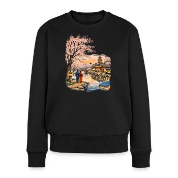 Traditioneller Japanischer Kirschblüten - Frauen Premium Bio Pullover - Schwarz - Vorne - Julia (174cm)
