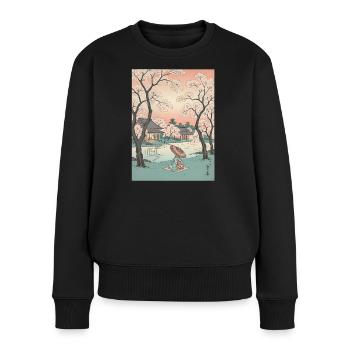Traditioneller Japanischer Kirschblüten - Frauen Premium Bio Pullover - Schwarz - Vorne - Julia (174cm)