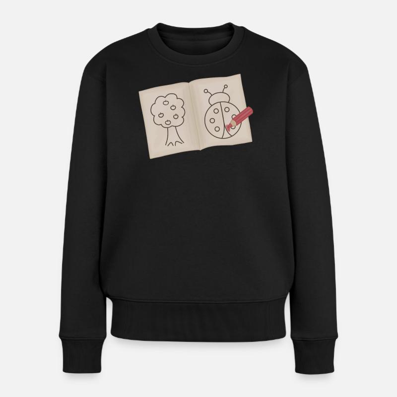 Baum und Marienkäfer Doodle Skizze - Frauen Premium Bio Pullover - Schwarz