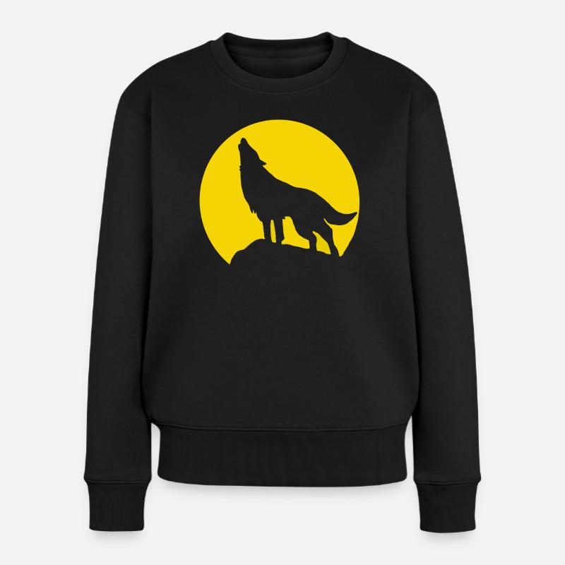 Mondsilhouette Wolfheulen - Frauen Premium Bio Pullover - Schwarz