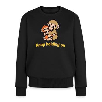 Continue de t’accrocher, les singes - Pull Premium bio Femme - noir - Devant - Julia (174cm)