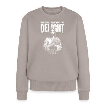 Chemise portrait de Jésus Délice - Pull Premium bio Femme - taupe - Devant - Julia (174cm)