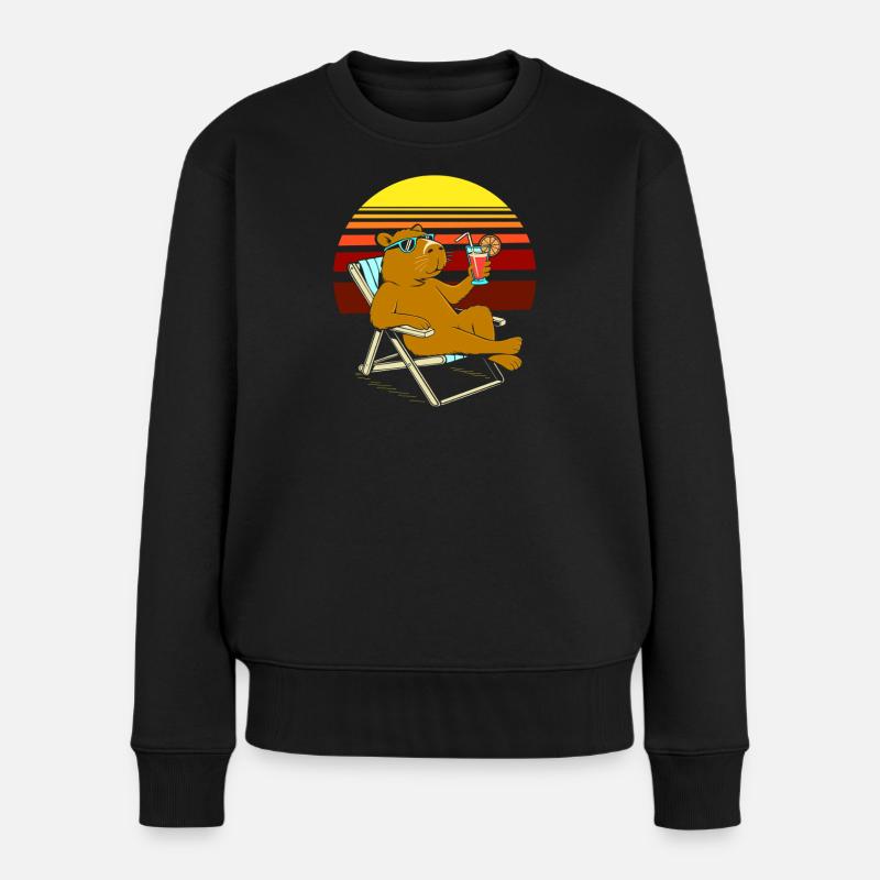 Capybara auf der Sonnenliege Retro-Sonnenurlaub - Frauen Premium Bio Pullover - Schwarz