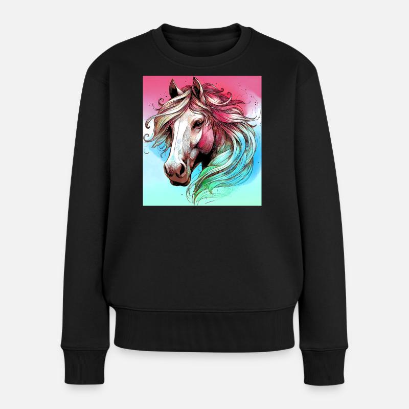 Pferd - Frauen Premium Bio Pullover - Schwarz