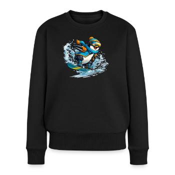 Pinguin Snowboard Blauorange - Frauen Premium Bio Pullover - Schwarz - Vorne - Julia (174cm)
