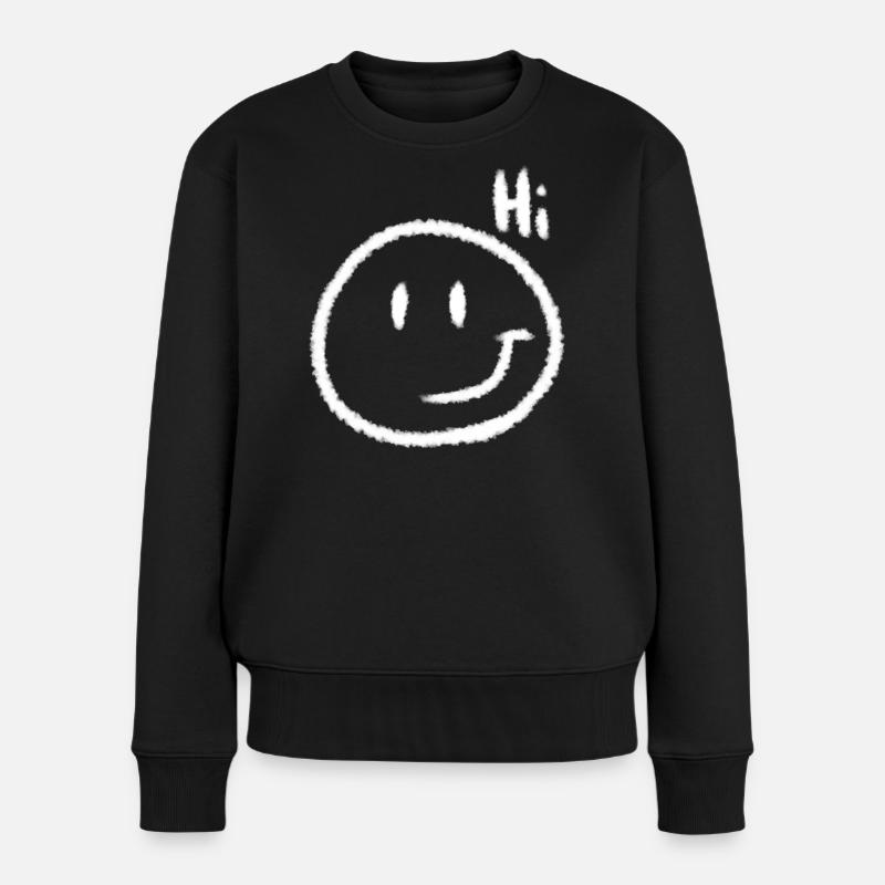 Hi Smile & Text | Kreide-Look - Frauen Premium Bio Pullover - Schwarz