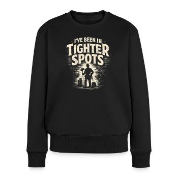 War schon enger | Schornsteinfeger Humor - Frauen Premium Bio Pullover - Schwarz - Vorne - Julia (174cm)