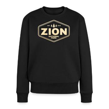 Zion National Park Badge Tee - Frauen Premium Bio Pullover - Schwarz - Vorne - Julia (174cm)