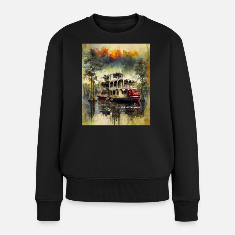 ÂME DU BAYOU - Architecture des bateaux fluviaux du Sud - Pull Premium bio Femme - noir