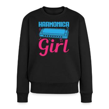Funny Harmonica Player Girl Harmonica - Frauen Premium Bio Pullover - Schwarz - Vorne - Julia (174cm)