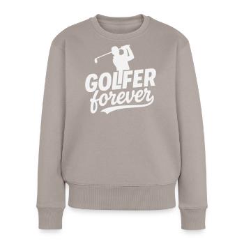 Golfer Forever Logo-Motiv - Frauen Premium Bio Pullover - Taupe - Vorne - Julia (174cm)