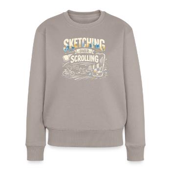 Sketching instead of scrolling | Urban Sketching - Women's Premium Organic Jumper - taupe - Front - Julia (174cm)