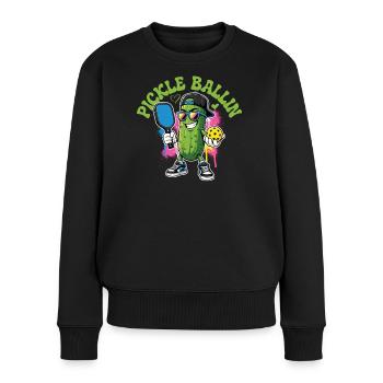 Joueur de pickleball Pickle Ballin - Pull Premium bio Femme - noir - Devant - Julia (174cm)