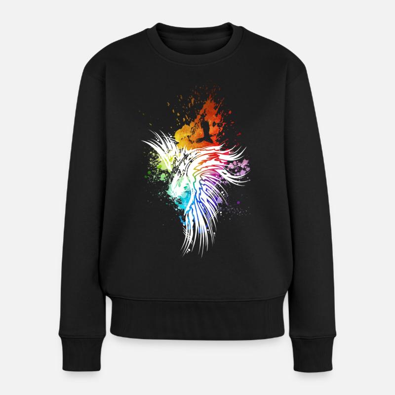 Rabe Regenbogen-Kleckse weiß - Frauen Premium Bio Pullover - Schwarz