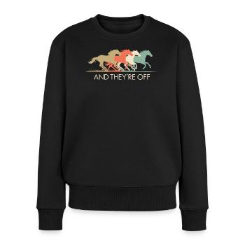 Vintage Rennpferde Illustration - Frauen Premium Bio Pullover - Schwarz - Vorne - Julia (174cm)