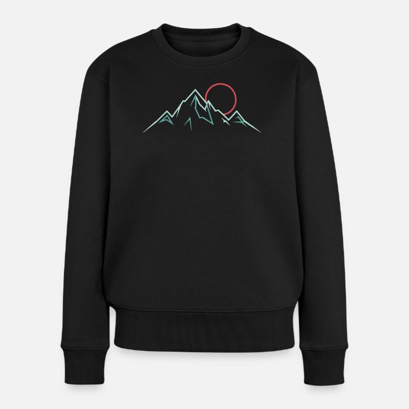 Minimalistische Bergkette mit aufgehender Sonne - Frauen Premium Bio Pullover - Schwarz