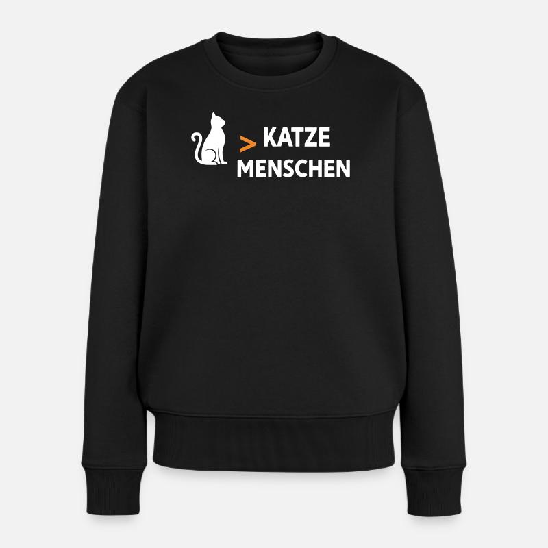 Katze > Menschen - Frauen Premium Bio Pullover - Schwarz