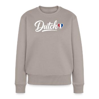 Écriture néerlandaise avec cœur de drapeau Éventail patriotique - Pull Premium bio Femme - taupe - Devant - Julia (174cm)