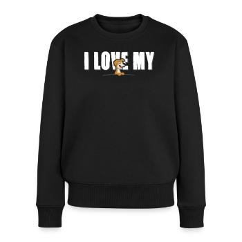 I love my Dog - white Font - Frauen Premium Bio Pullover - Schwarz - Vorne - Julia (174cm)