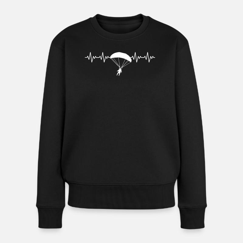 Gleitschirm Fliegen Paragliding EKG Herzschlag - Frauen Premium Bio Pullover - Schwarz