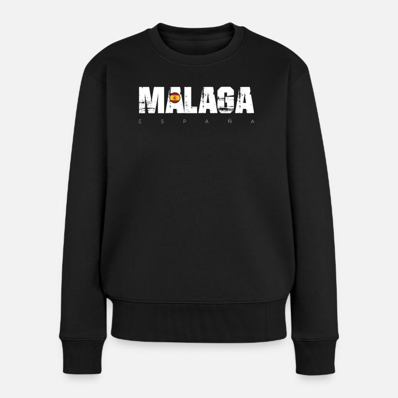 Málaga Distressed Text mit spanischer Flagge - Frauen Premium Bio Pullover - Schwarz
