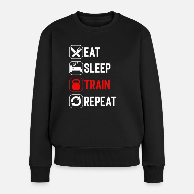 Eat Sleep Train Repeat - Frauen Premium Bio Pullover - Schwarz