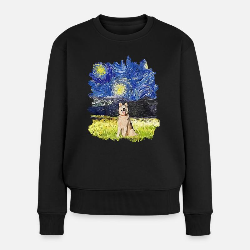 Sternennacht - Alaskan Husky - Frauen Premium Bio Pullover - Schwarz