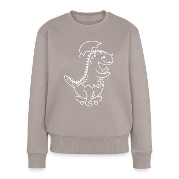 Frisch geschlüpftes Dinosaurier-Baby beim Skaten! - Frauen Premium Bio Pullover - Taupe - Vorne - Julia (174cm)