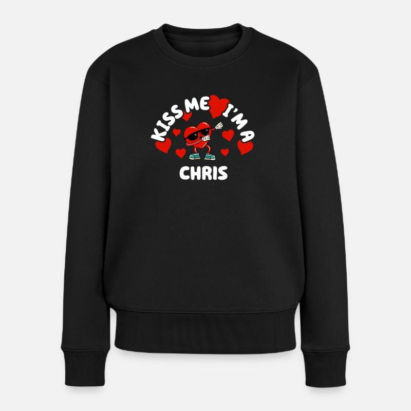 Küss mich - Valentins Tag Name Dabbing Herz Chris - Frauen Premium Bio Pullover - Schwarz