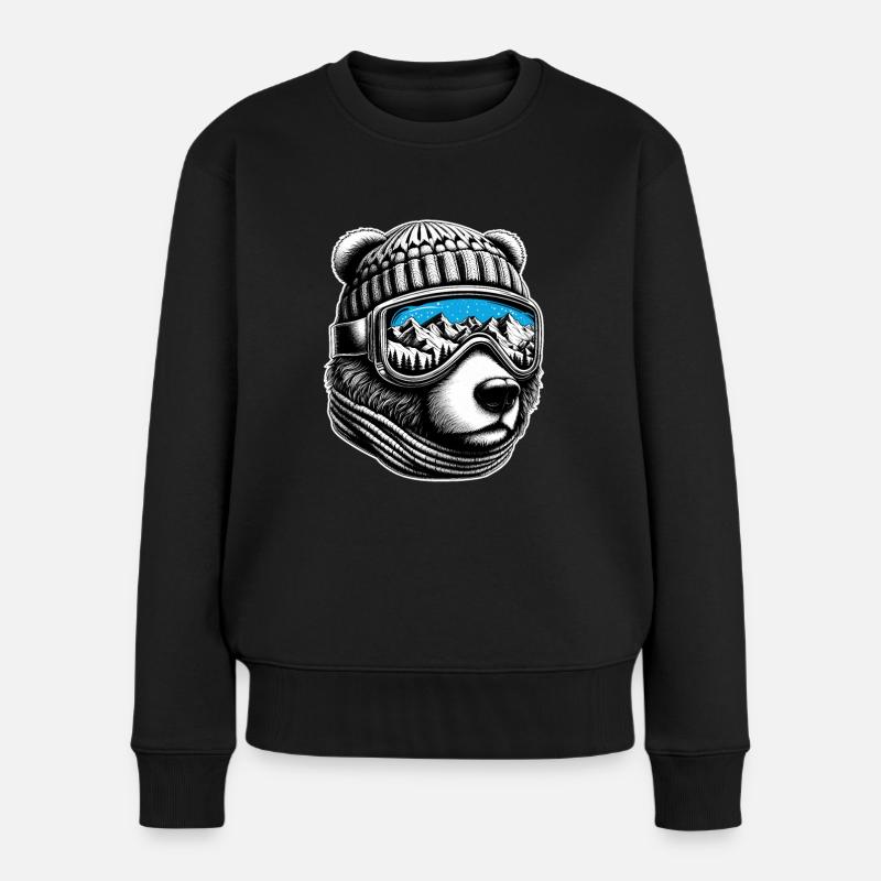 Bear aime skier avec des lunettes de ski Montagnes Snow Fun - Pull Premium bio Femme - noir