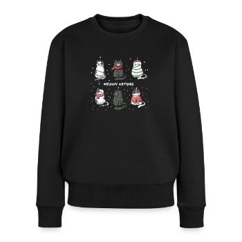 Weihnachten Katzen Meowy Catmas Kätzchen Kostüm - Frauen Premium Bio Pullover - Schwarz - Vorne - Julia (174cm)