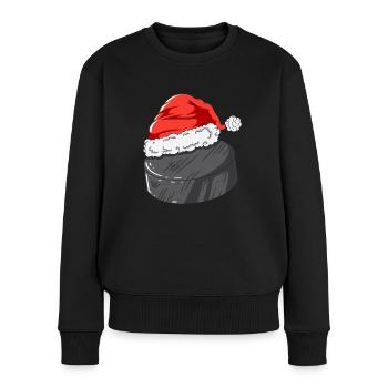 Eishockey Puck mit Weihnachtsmütze Eishockeyspiel - Frauen Premium Bio Pullover - Schwarz - Vorne - Julia (174cm)