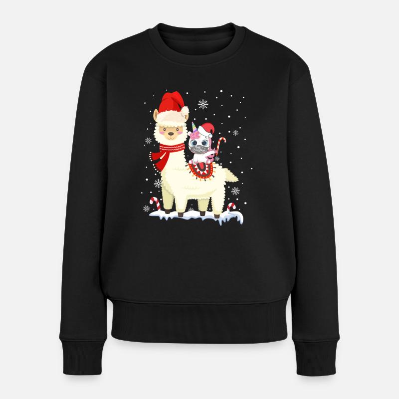 Süßes Alpaka Lama Einhorn Weihnachten Mund-Schutz - Frauen Premium Bio Pullover - Schwarz