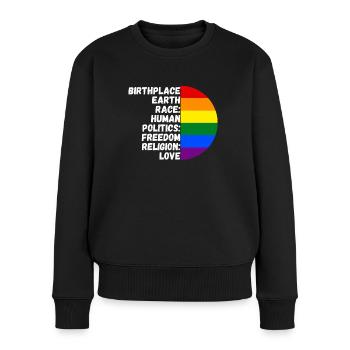 Geburtsort Religion Liebe Freiheit Leben Menschen - Frauen Premium Bio Pullover - Schwarz - Vorne - Julia (174cm)