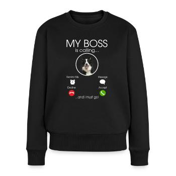 Border Collie my Boss - Pull Premium bio Femme - noir - Devant - Julia (174cm)