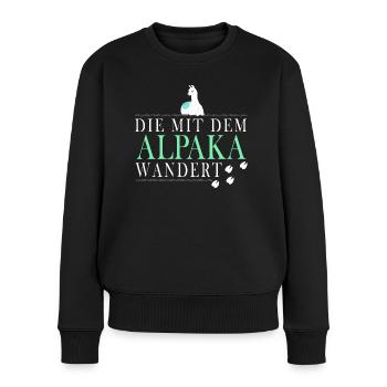 Die mit dem Alpaka wandert - Frauen Premium Bio Pullover - Schwarz - Vorne - Julia (174cm)