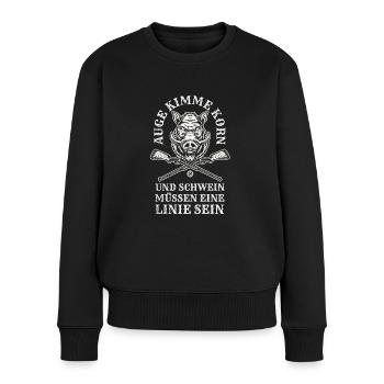 Auge Kimme Korn und Schwein müssen eine Linie sein - Frauen Premium Bio Pullover - Schwarz - Vorne - Julia (174cm)