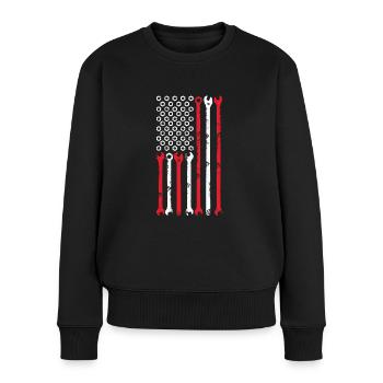 Voiture de garage mécanique avec drapeau américain - Pull Premium bio Femme - noir - Devant - Julia (174cm)