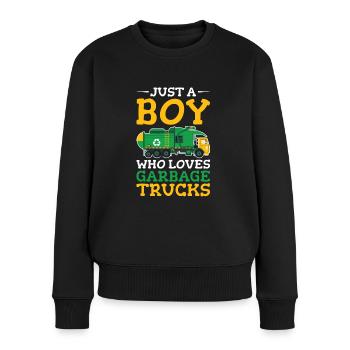 Nur Ein Junge, Der Müllwagen Liebt - Frauen Premium Bio Pullover - Schwarz - Vorne - Julia (174cm)