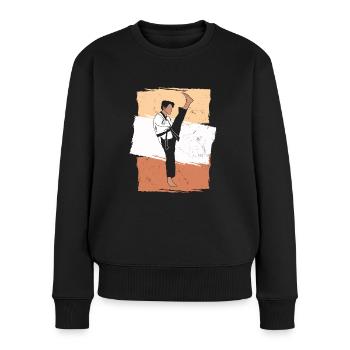 Lustige Retro Karate Kampf Sport Design Geschenk - Frauen Premium Bio Pullover - Schwarz - Vorne - Julia (174cm)