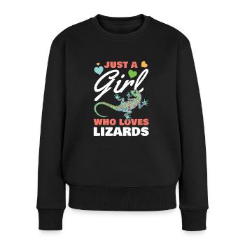 Nur Ein Mensch, Der Eidechsen Liebt - Frauen Premium Bio Pullover - Schwarz - Vorne - Julia (174cm)
