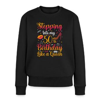 Entrer dans mon 50e anniversaire comme une reine - Pull Premium bio Femme - noir - Devant - Julia (174cm)