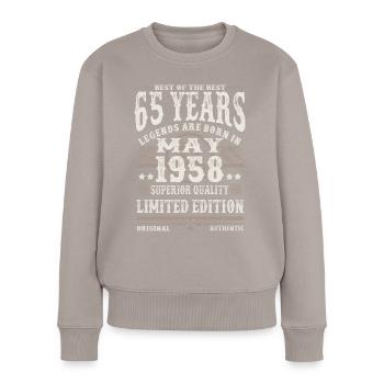 Born in May 1958 - 65 years old - Women's Premium Organic Jumper - taupe - Front - Julia (174cm)