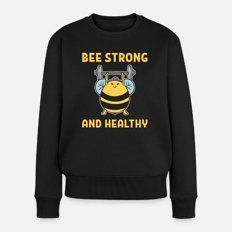 Bee Strong And Healthy Gewichtheber - Frauen Premium Bio Pullover - Schwarz