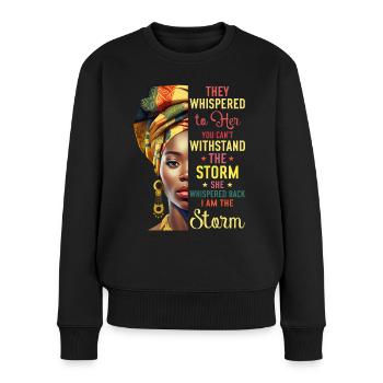 Femme noire fiere et forte - Pull Premium bio Femme - noir - Devant - Julia (174cm)