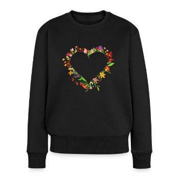 Herz aus Blumen - Frauen Premium Bio Pullover - Schwarz - Vorne - Julia (174cm)